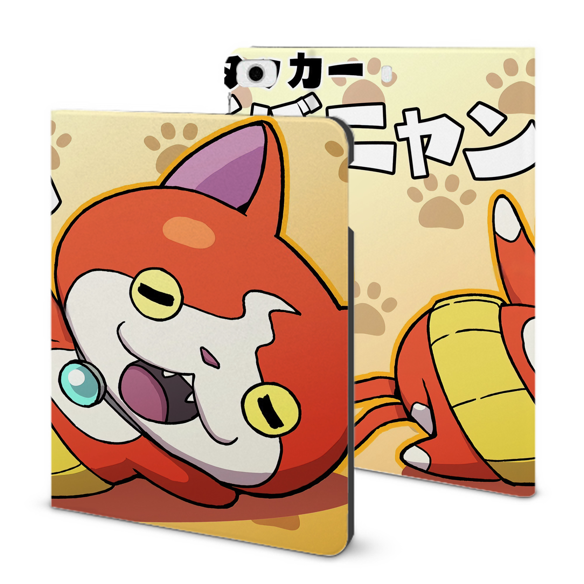 （画像用） 妖怪ウォッチ Yo-kai Watch IPad ケース ブック型 PUレザー TPU 耐衝撃 軽量 薄型 ペン収納なし 全面保護 IPad 各モデル対応